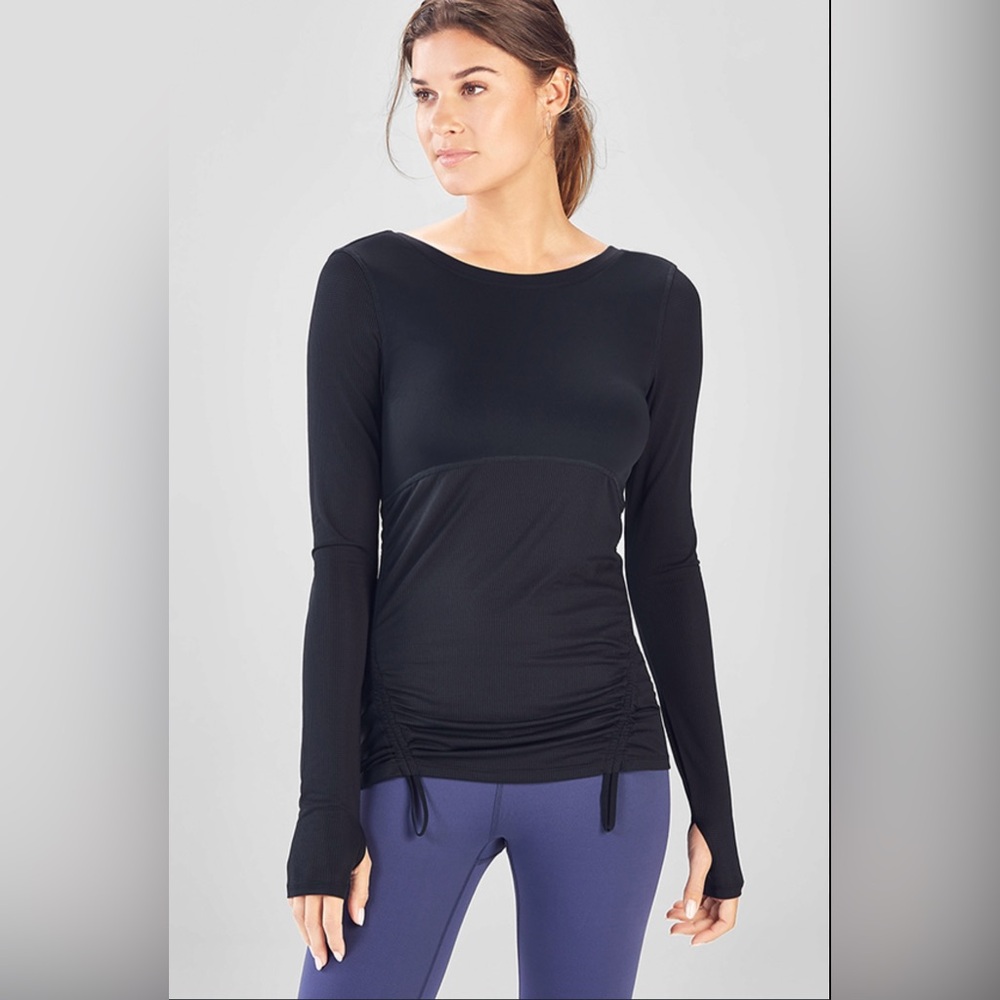 Fabletics Cashel Scoop Back Long Sleeve Top Black Size L (10-12) NWT